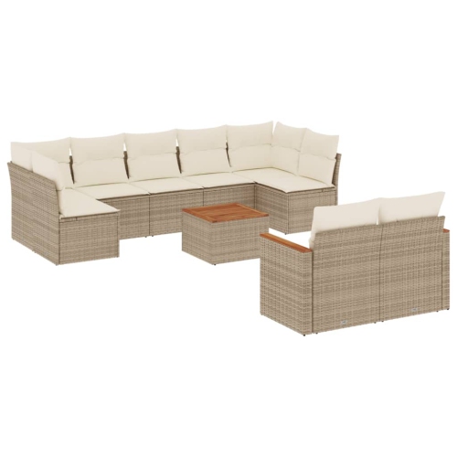 Ensemble de 10 pièces avec divan de jardin et coussins en rotin polyester beige VidaXL
