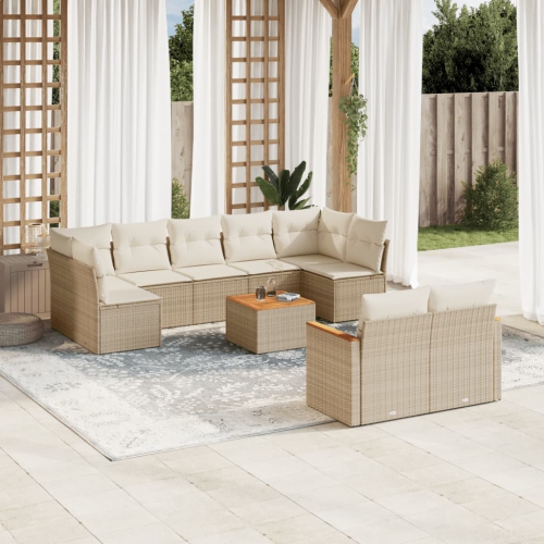 Ensemble de 10 pièces avec divan de jardin et coussins en rotin polyester beige VidaXL