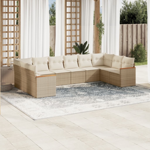 Ensemble de 10 pièces avec divan de jardin et coussins en rotin polyester beige VidaXL