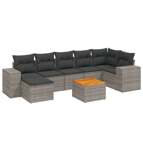 Ensemble de 8 pièces avec divan de jardin et coussins gris en rotin de polyester