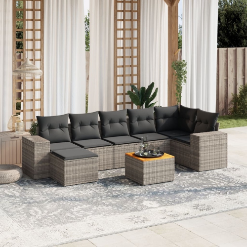 Ensemble de 8 pièces avec divan de jardin et coussins gris en rotin de polyester