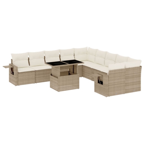 Ensemble de 11 pièces avec divan de jardin et coussins en rotin polyester beige VidaXL