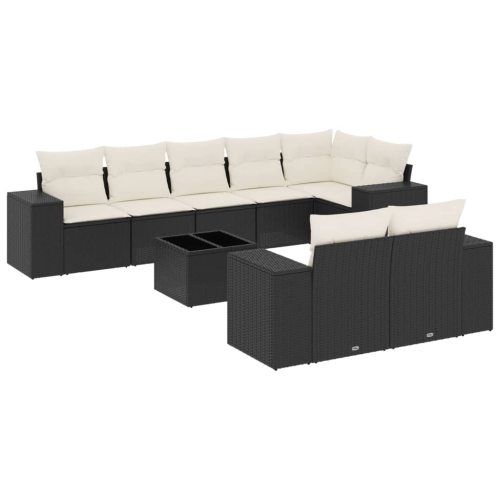 Ensemble de 9 pièces avec canapé de jardin et coussins en rotin de polyester noir VidaXL