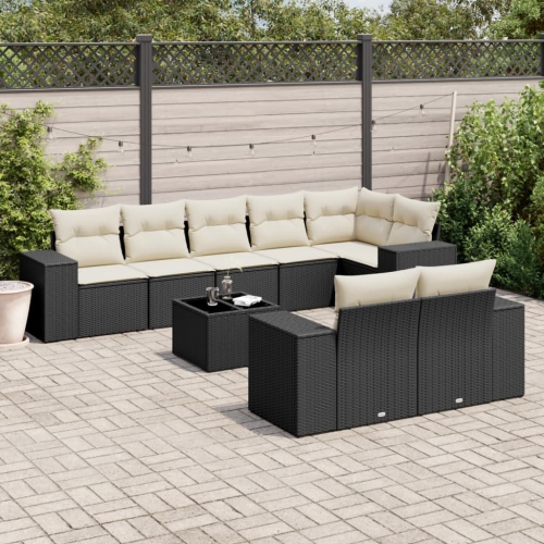 Ensemble de 9 pièces avec canapé de jardin et coussins en rotin de polyester noir VidaXL