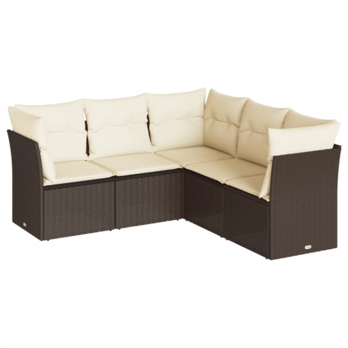 vidaXL 5 Piece Garden Sofa Set with Cushions Brown Poly Rattan