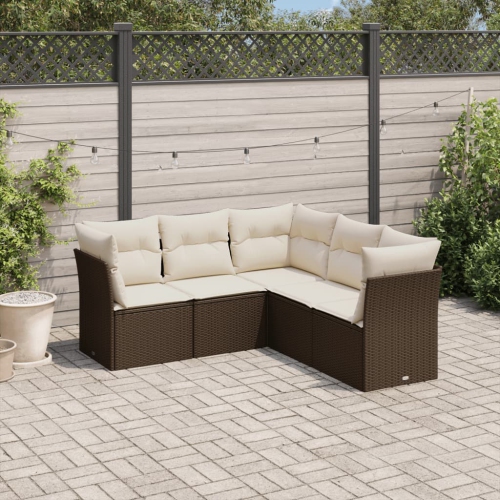 vidaXL 5 Piece Garden Sofa Set with Cushions Brown Poly Rattan