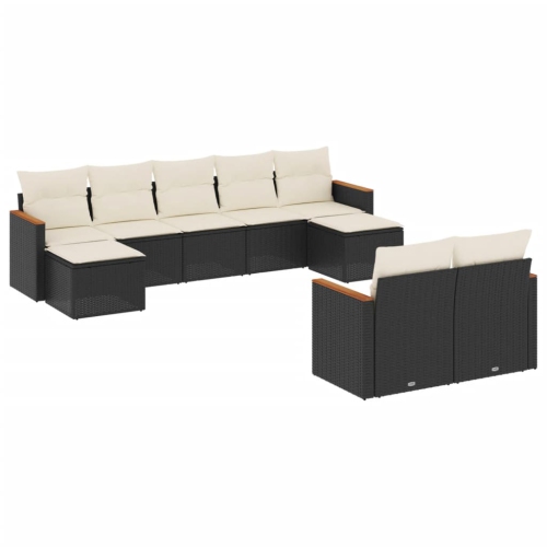 Ensemble de 9 pièces avec canapé de jardin et coussins en rotin de polyester noir VidaXL