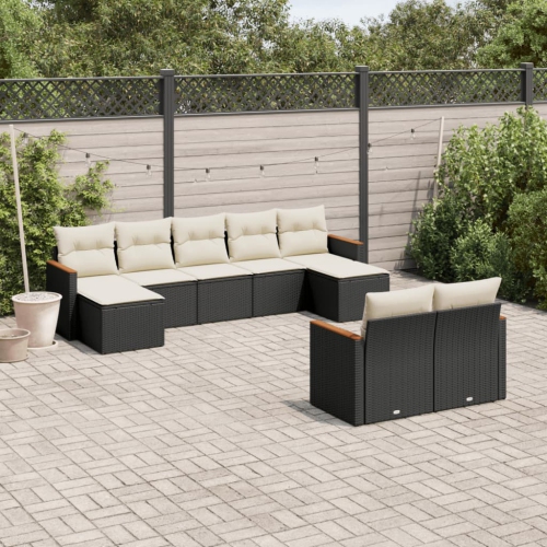 Ensemble de 9 pièces avec canapé de jardin et coussins en rotin de polyester noir VidaXL