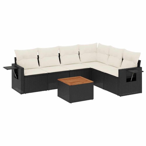 Ensemble de 7 pièces avec canapé de jardin et coussins en rotin de polyester noir VidaXL