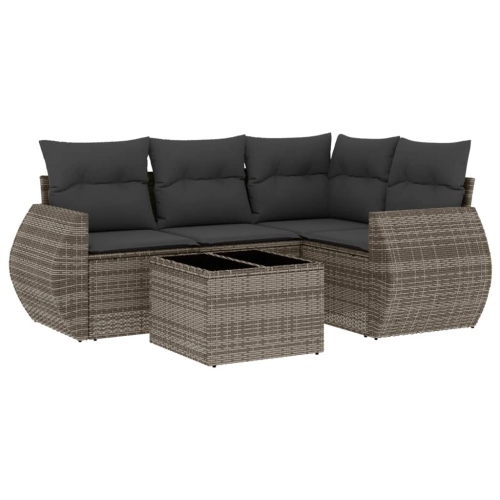 vidaXL 5 Piece Garden Sofa Set with Cushions Grey Poly Rattan