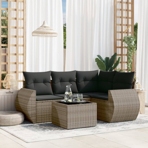 vidaXL 5 Piece Garden Sofa Set with Cushions Grey Poly Rattan