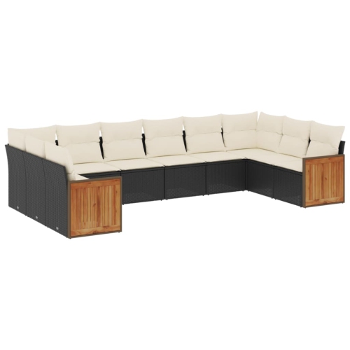 Ensemble de 10 pièces avec canapé de jardin et coussins en rotin de polyester noir VidaXL