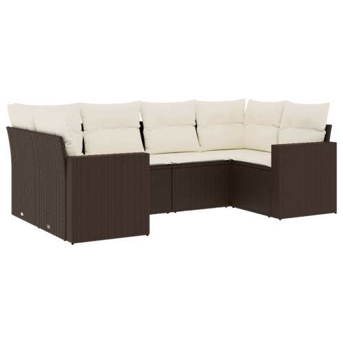 vidaXL 6 Piece Garden Sofa Set with Cushions Brown Poly Rattan