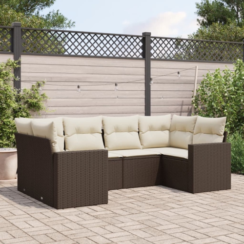 vidaXL 6 Piece Garden Sofa Set with Cushions Brown Poly Rattan