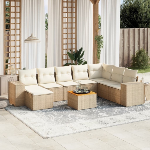 vidaXL 9 Piece Garden Sofa Set with Cushions Beige Poly Rattan