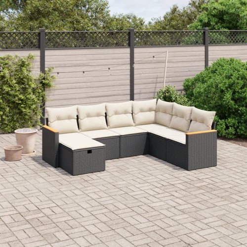 vidaXL 7 Piece Garden Sofa Set with Cushions Black Poly Rattan