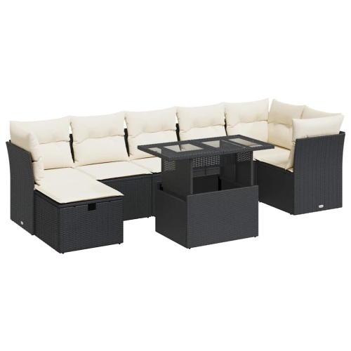 vidaXL 8 Piece Garden Sofa Set with Cushions Black Poly Rattan