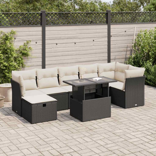 vidaXL 8 Piece Garden Sofa Set with Cushions Black Poly Rattan