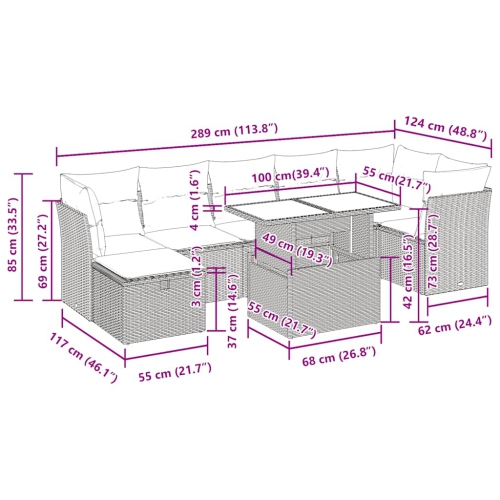 vidaXL 8 Piece Garden Sofa Set with Cushions Black Poly Rattan