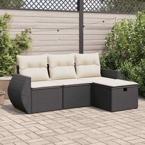 Ensemble de 4 pièces avec canapé de jardin et coussins en rotin de polyester noir VidaXL