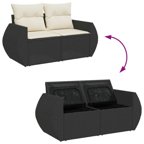 Ensemble de 4 pièces avec canapé de jardin et coussins en rotin de polyester noir VidaXL