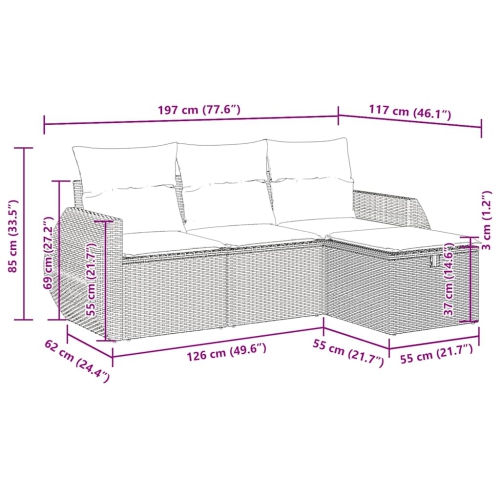 Ensemble de 4 pièces avec canapé de jardin et coussins en rotin de polyester noir VidaXL