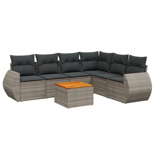Ensemble de 7 pièces avec divan de jardin et coussins gris en rotin de polyester
