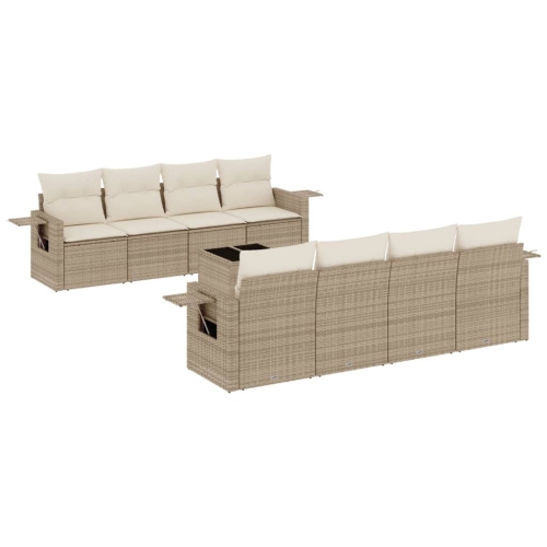 vidaXL 9 Piece Garden Sofa Set with Cushions Beige Poly Rattan