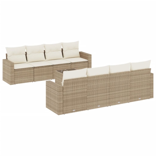 vidaXL 9 Piece Garden Sofa Set with Cushions Beige Poly Rattan