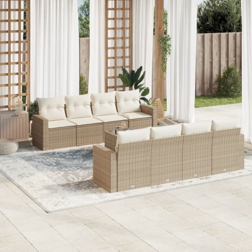 vidaXL 9 Piece Garden Sofa Set with Cushions Beige Poly Rattan