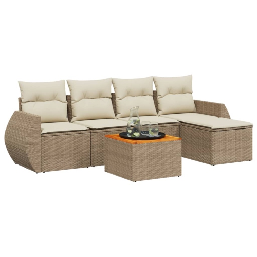 vidaXL 6 Piece Garden Sofa Set with Cushions Beige Poly Rattan