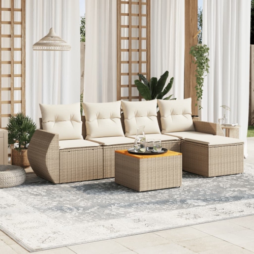 vidaXL 6 Piece Garden Sofa Set with Cushions Beige Poly Rattan
