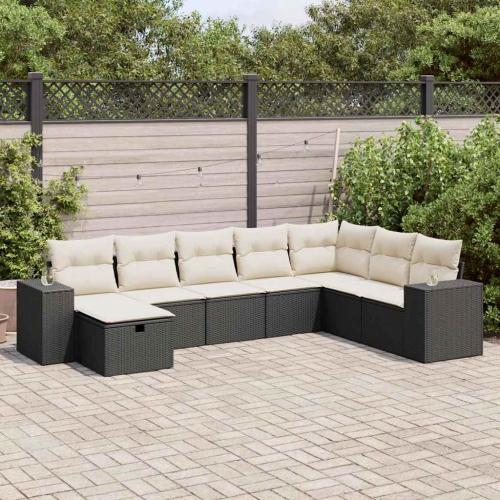 vidaXL 8 Piece Garden Sofa Set with Cushions Black Poly Rattan