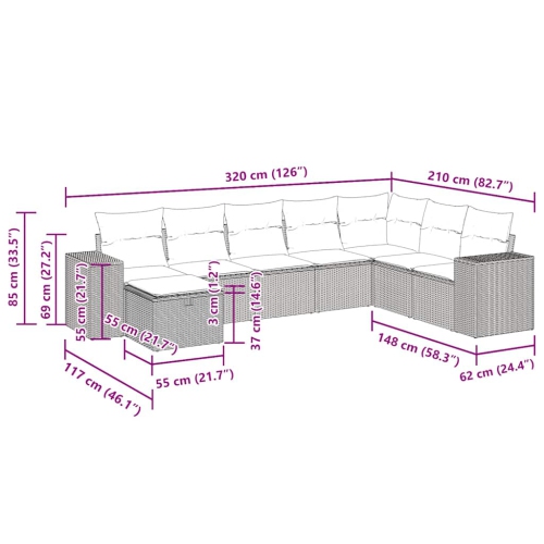 vidaXL 8 Piece Garden Sofa Set with Cushions Black Poly Rattan