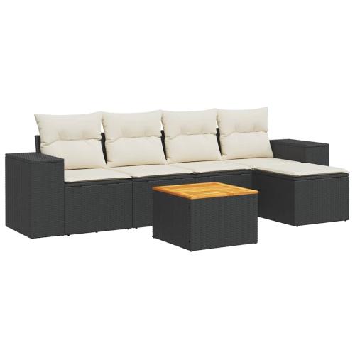 Ensemble de 6 pièces avec canapé de jardin et coussins en rotin de polyester noir VidaXL