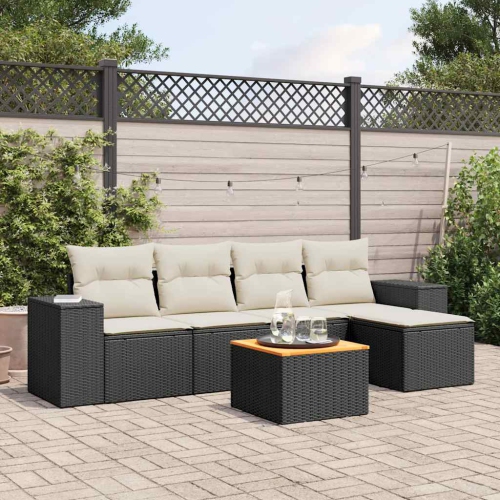 Ensemble de 6 pièces avec canapé de jardin et coussins en rotin de polyester noir VidaXL