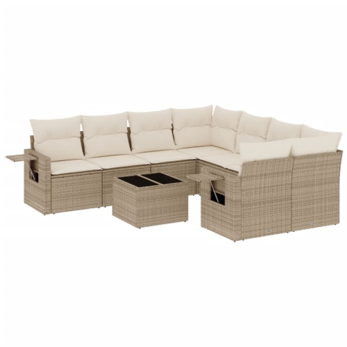 Ensemble de 9 pièces avec divan de jardin et coussins en rotin polyester beige VidaXL