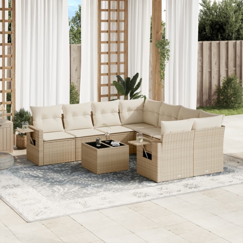 Ensemble de 9 pièces avec divan de jardin et coussins en rotin polyester beige VidaXL