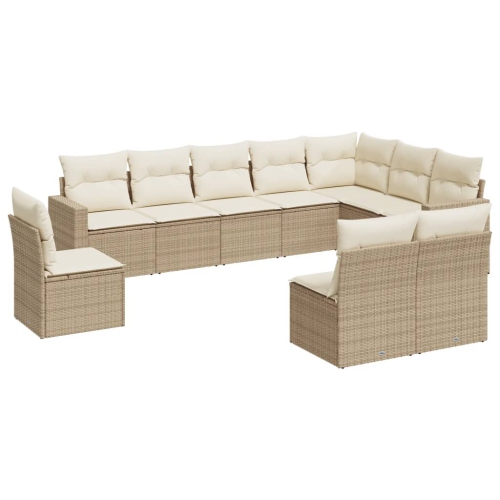 Ensemble de 10 pièces avec divan de jardin et coussins en rotin polyester beige VidaXL