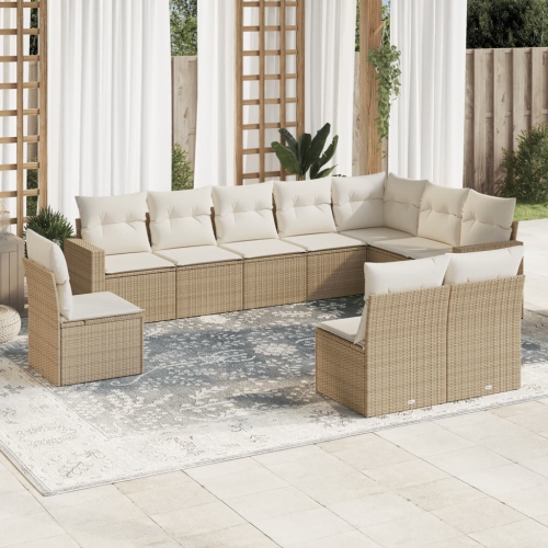 Ensemble de 10 pièces avec divan de jardin et coussins en rotin polyester beige VidaXL
