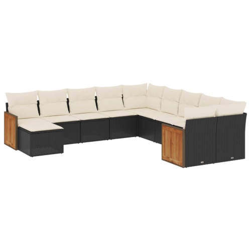 Ensemble de 11 pièces avec canapé de jardin et coussins en rotin de polyester noir VidaXL