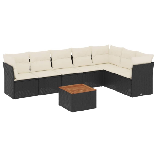 Ensemble de 8 pièces avec canapé de jardin et coussins en rotin de polyester noir VidaXL