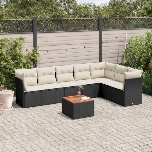 Ensemble de 8 pièces avec canapé de jardin et coussins en rotin de polyester noir VidaXL