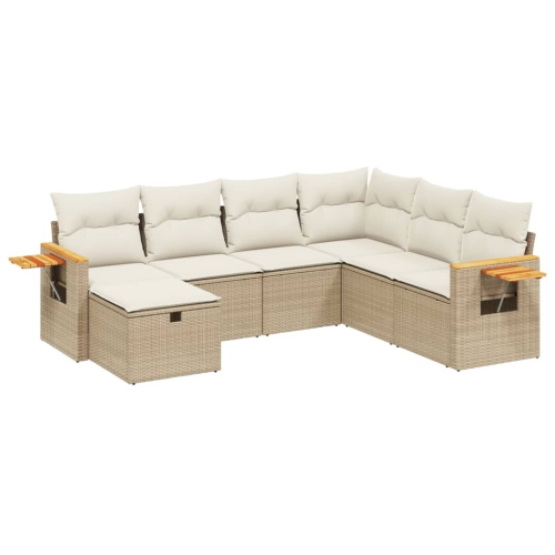Ensemble de 7 pièces avec divan de jardin et coussins en rotin polyester beige VidaXL