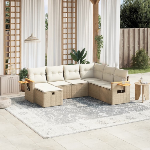 Ensemble de 7 pièces avec divan de jardin et coussins en rotin polyester beige VidaXL