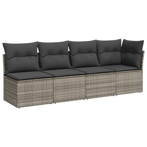 Ensemble de 7 pièces avec divan de jardin et coussins gris en rotin de polyester