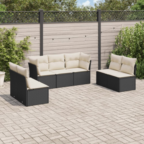 Ensemble de 7 pièces avec canapé de jardin et coussins en rotin de polyester noir VidaXL