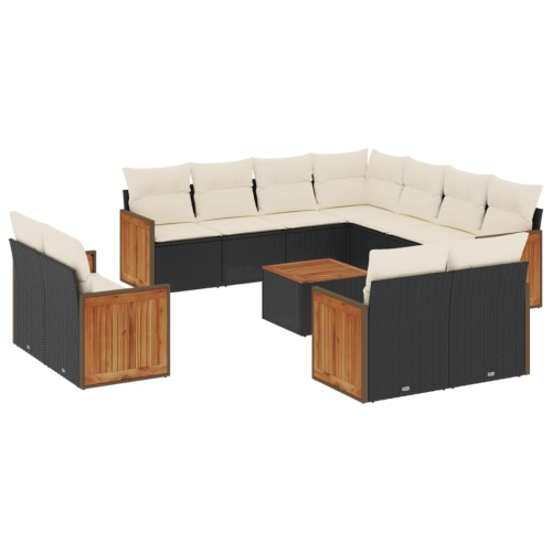 vidaXL 12 Piece Garden Sofa Set with Cushions Black Poly Rattan