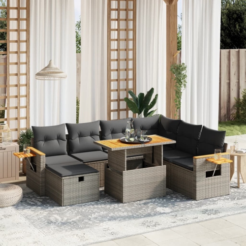 vidaXL 8 Piece Garden Sofa Set with Cushions Grey Poly Rattan