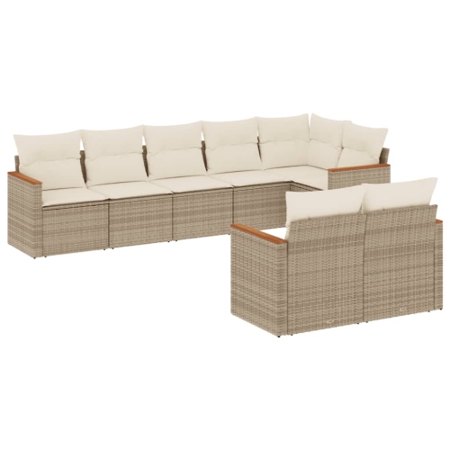 Ensemble de 8 pièces avec divan de jardin et coussins en rotin polyester beige VidaXL
